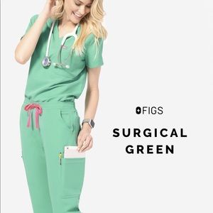 Figs surgical green XS Catarina one pocket top and XS PETITE kade pants
